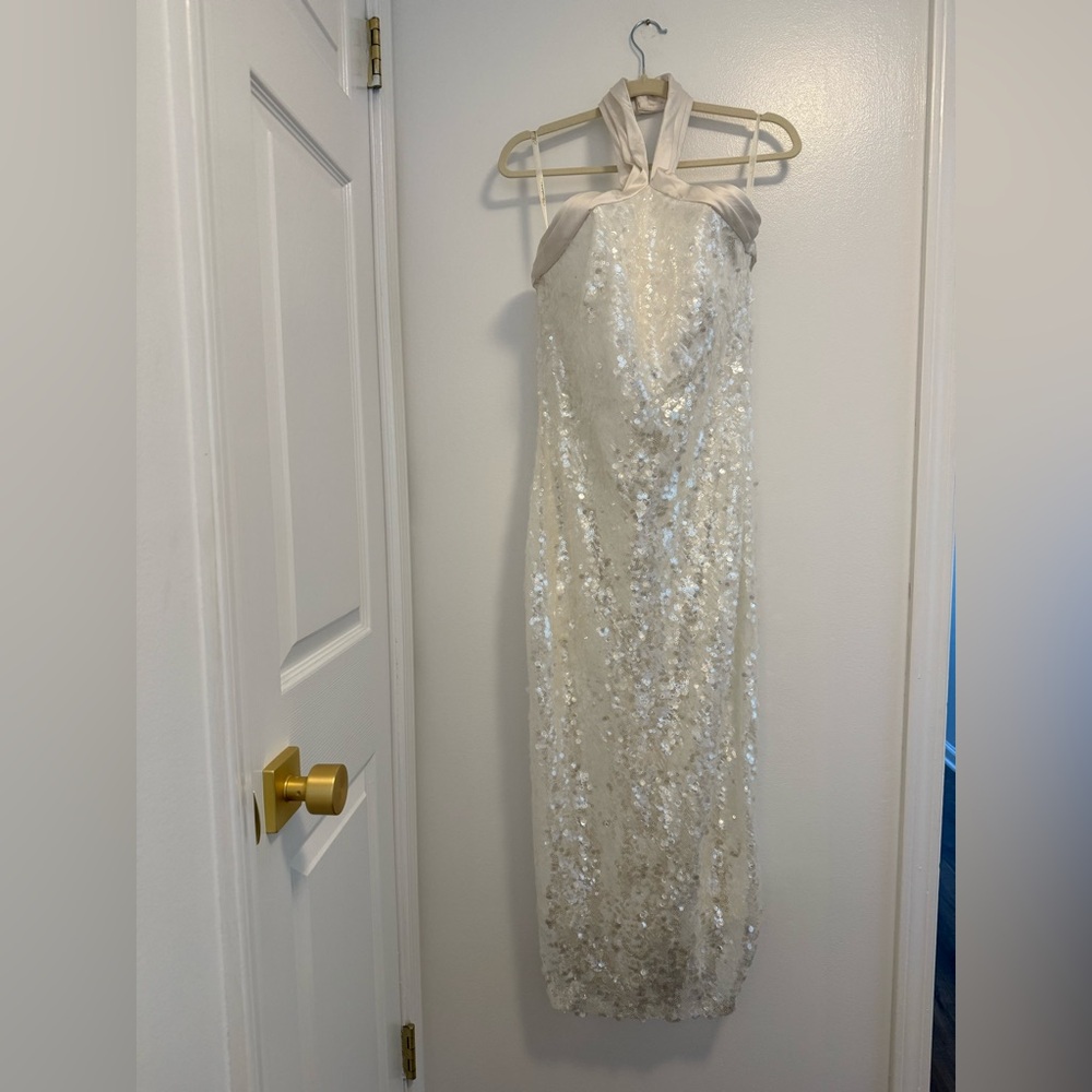 Shoshanna Crawford Criss Cross Halter Dress in Pearl Size 10